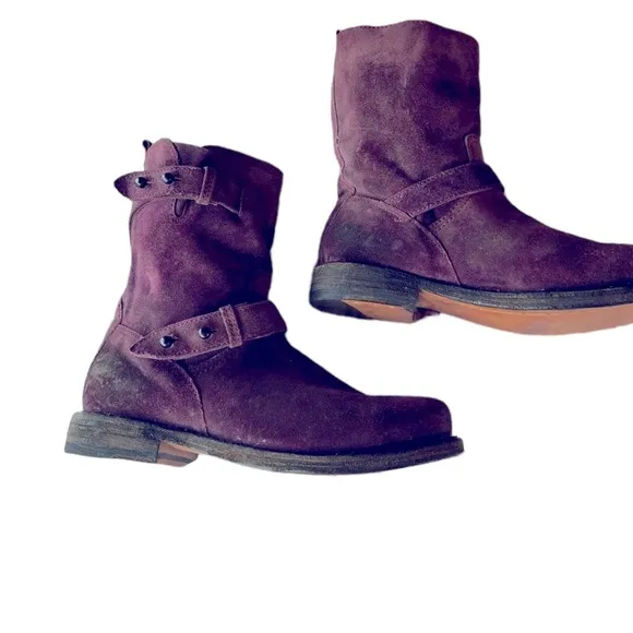 Rag &amp; Bone Purple Suede Distressed Motorcycle Boots