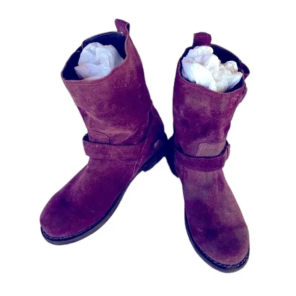 Rag &amp; Bone Purple Suede Distressed Motorcycle Boots