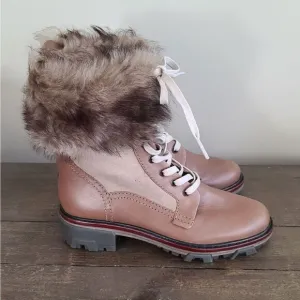 rag &amp; bone Shiloh Leaather Combat Boots with Fur trim Size 8.5 / EU 38.5 NEW