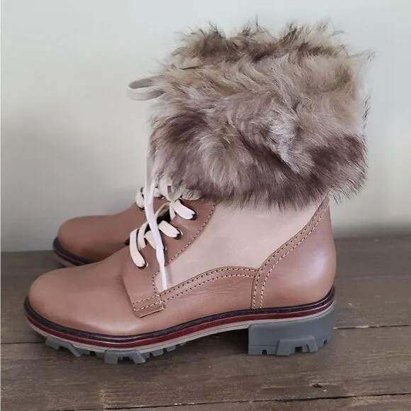 rag &amp; bone Shiloh Leaather Combat Boots with Fur trim Size 8.5 / EU 38.5 NEW