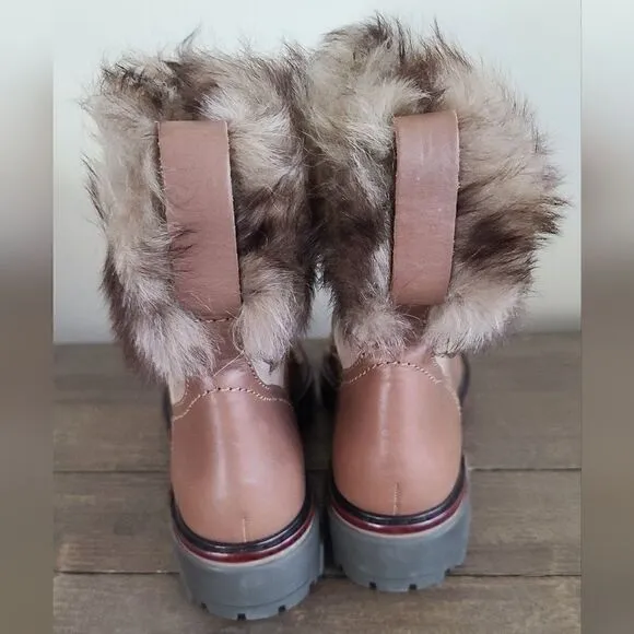 rag &amp; bone Shiloh Leaather Combat Boots with Fur trim Size 8.5 / EU 38.5 NEW