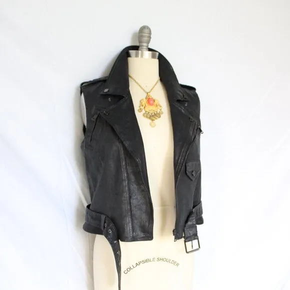Ralph Lauren Black label Collection Waxed leather look moto vest jacket denim 10