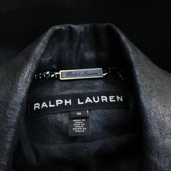 Ralph Lauren Black label Collection Waxed leather look moto vest jacket denim 10