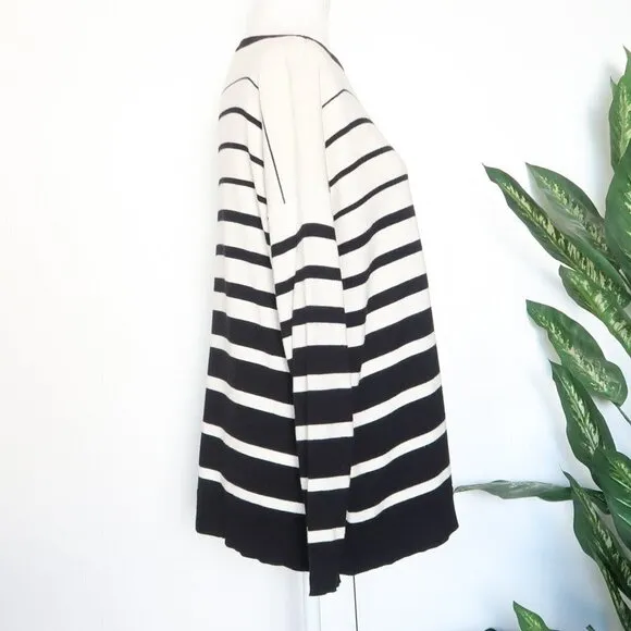 Ralph Lauren Black White Striped Knit Boat Neck Long Sleeve Sweater Pullover S