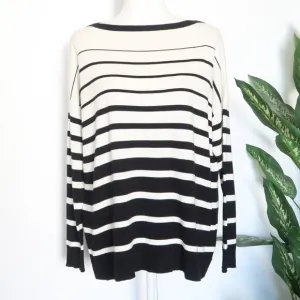 Ralph Lauren Black White Striped Knit Boat Neck Long Sleeve Sweater Pullover S