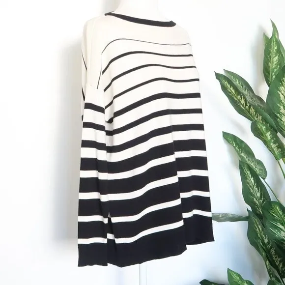 Ralph Lauren Black White Striped Knit Boat Neck Long Sleeve Sweater Pullover S