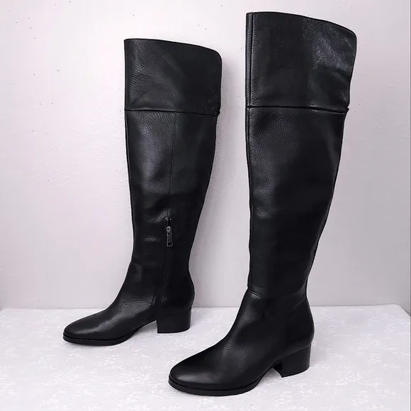 Ralph Lauren Dallyce OTK Riding Boots US 8 Black Leather Knee-High Heeled Boots