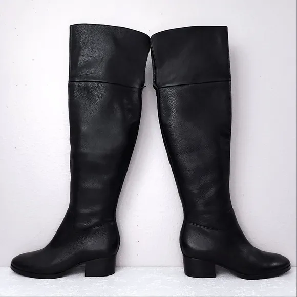 Ralph Lauren Dallyce OTK Riding Boots US 8 Black Leather Knee-High Heeled Boots