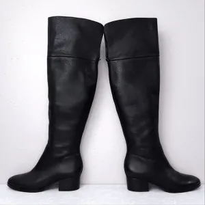 Ralph Lauren Dallyce OTK Riding Boots US 8 Black Leather Knee-High Heeled Boots