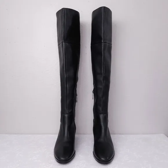 Ralph Lauren Dallyce OTK Riding Boots US 8 Black Leather Knee-High Heeled Boots