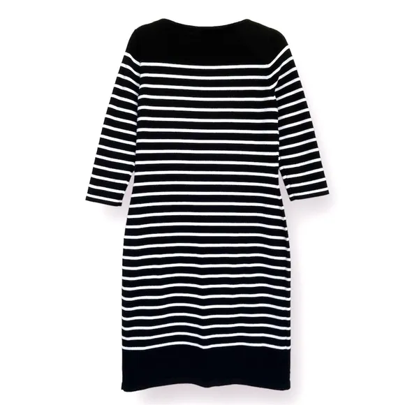 Ralph Lauren Knit Sweater Dress Striped 3/4 Sleeves Stitch Details at Shoulder