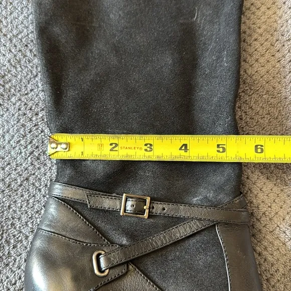 Ralph Lauren Misa Black Knee High Heel Boots Size 10B Suede Leather Zip Strap