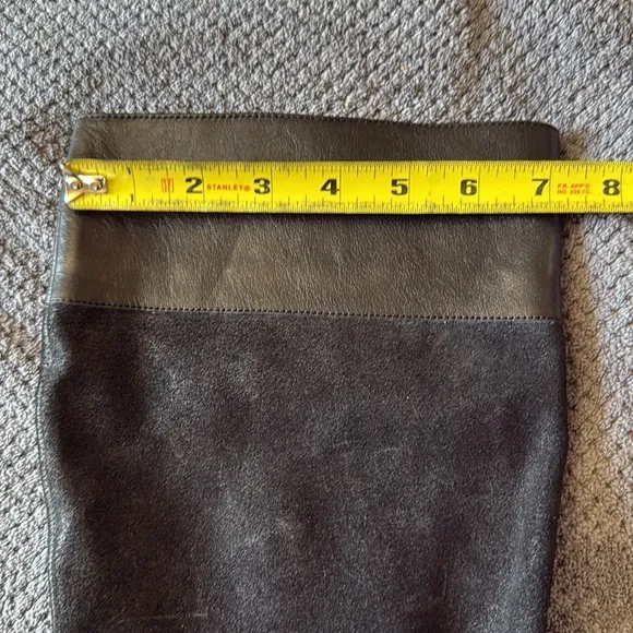 Ralph Lauren Misa Black Knee High Heel Boots Size 10B Suede Leather Zip Strap