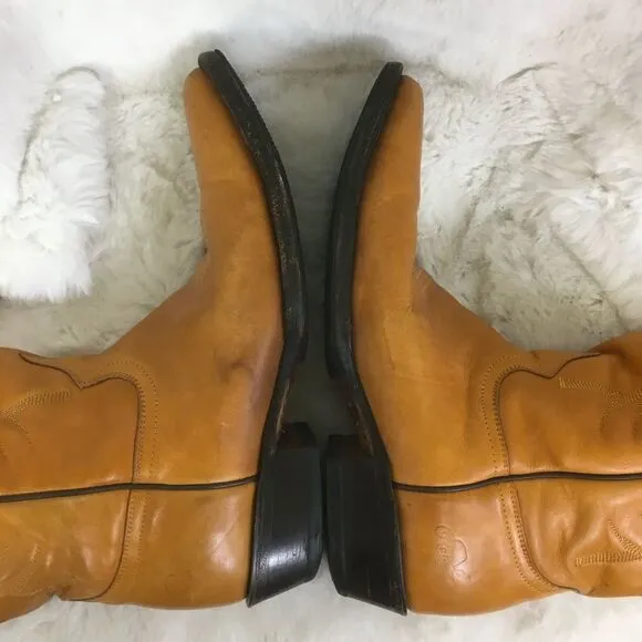 Rancho Men's Camel Leather Embossed Western Cowboy Boots Size 8.5