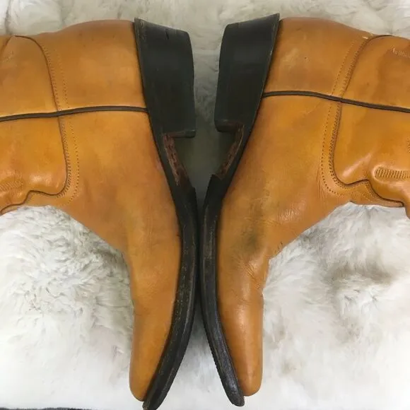 Rancho Men's Camel Leather Embossed Western Cowboy Boots Size 8.5