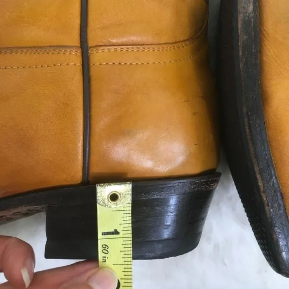 Rancho Men's Camel Leather Embossed Western Cowboy Boots Size 8.5