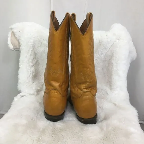 Rancho Men's Camel Leather Embossed Western Cowboy Boots Size 8.5