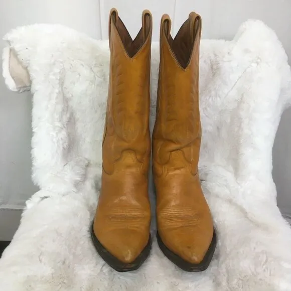 Rancho Men's Camel Leather Embossed Western Cowboy Boots Size 8.5