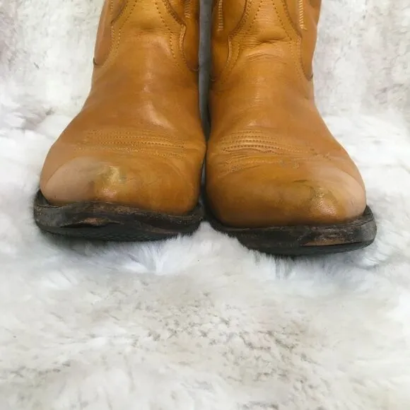 Rancho Men's Camel Leather Embossed Western Cowboy Boots Size 8.5