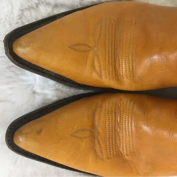 Rancho Men's Camel Leather Embossed Western Cowboy Boots Size 8.5