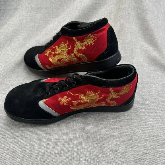 Rare Onmyodo Tatsu Ne Dragon Brocade &amp; Leather Shoe 9M/10.5W Eu 42.5 Cork insole