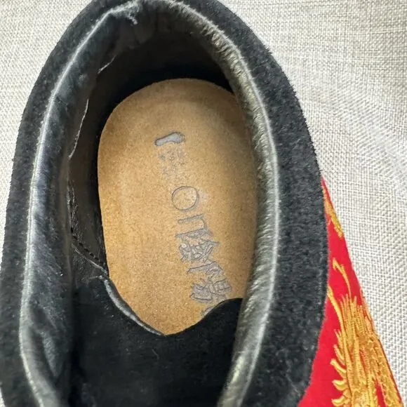 Rare Onmyodo Tatsu Ne Dragon Brocade &amp; Leather Shoe 9M/10.5W Eu 42.5 Cork insole