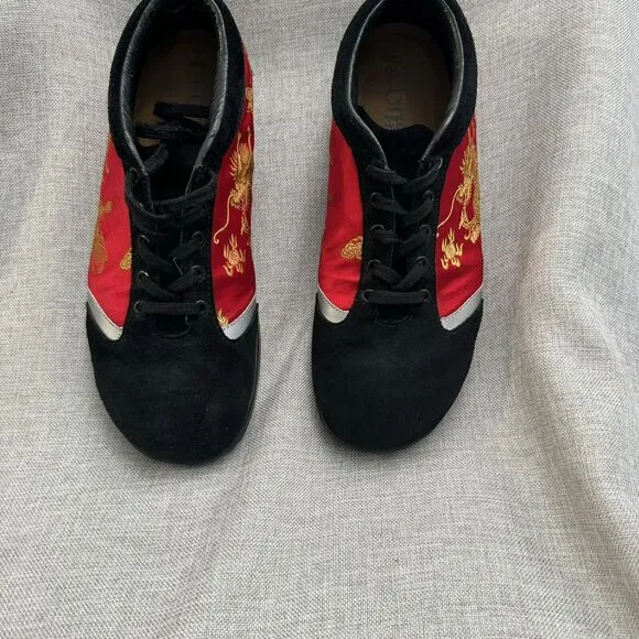 Rare Onmyodo Tatsu Ne Dragon Brocade &amp; Leather Shoe 9M/10.5W Eu 42.5 Cork insole