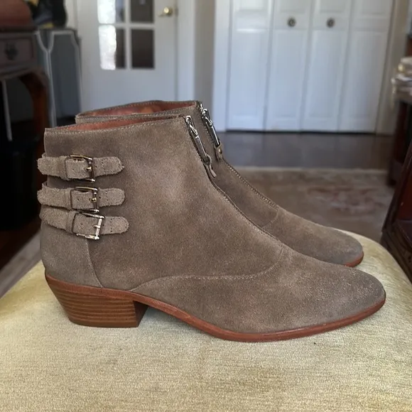 Rebecca Minkoff Alex Bootie in Bark Front Zip Suede Ankle Boots size 9