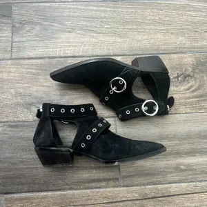 Rebecca Minkoff Kianna Black Suede Cutout Western Style Ankle Boots Size 7M