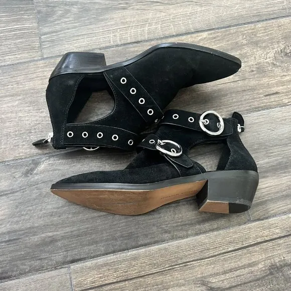 Rebecca Minkoff Kianna Black Suede Cutout Western Style Ankle Boots Size 7M
