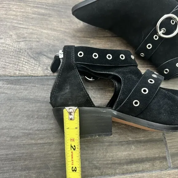 Rebecca Minkoff Kianna Black Suede Cutout Western Style Ankle Boots Size 7M