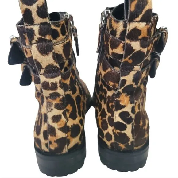 Rebecca Minkoff Leopard Combat Cow Fur Boots - Size 6.5 - NWOT