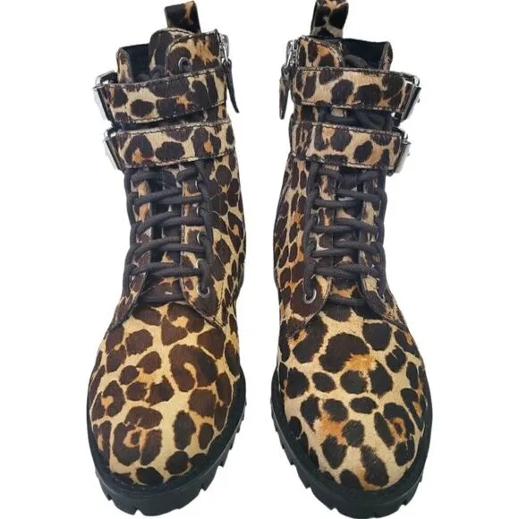 Rebecca Minkoff Leopard Combat Cow Fur Boots - Size 6.5 - NWOT