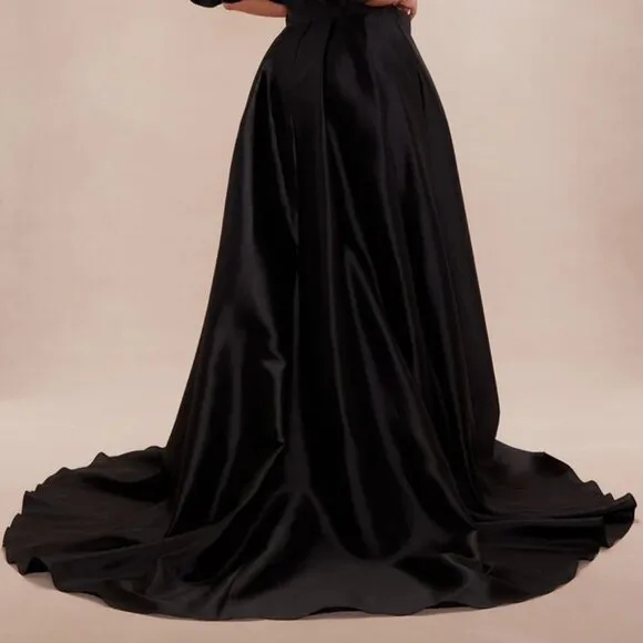 Red Formal Dress. Black prom dress. Strapless puff sleeve ball gown