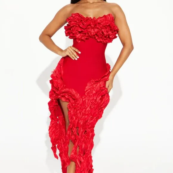 Red formal dress. Mini black prom dress . strapless ruffle bandage mini dress