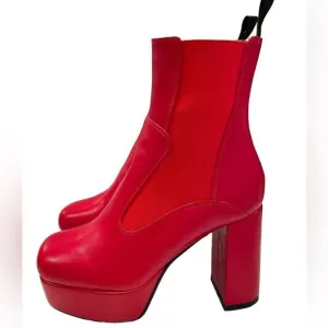 Red Platform Ankle Boots