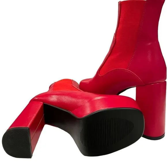 Red Platform Ankle Boots
