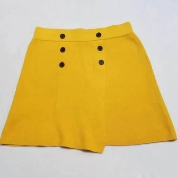 RETRO Y2K Ann Taylor Golden Yellow Waffle Knit Wool Blend Faux Wrap Mini Skirt