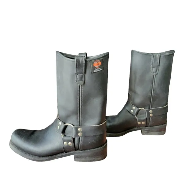 Rev Black Motorcycle Harness Boots Men's Size 11 USA Made‎