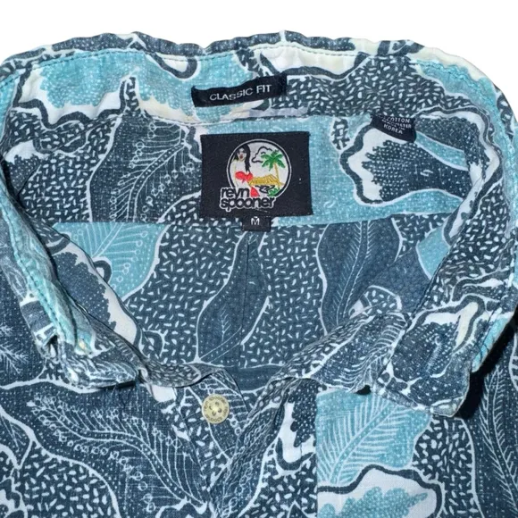 Reyn Spooner Popover 1/4 button down Hawaiian Floral Shirt Size M Blue boat