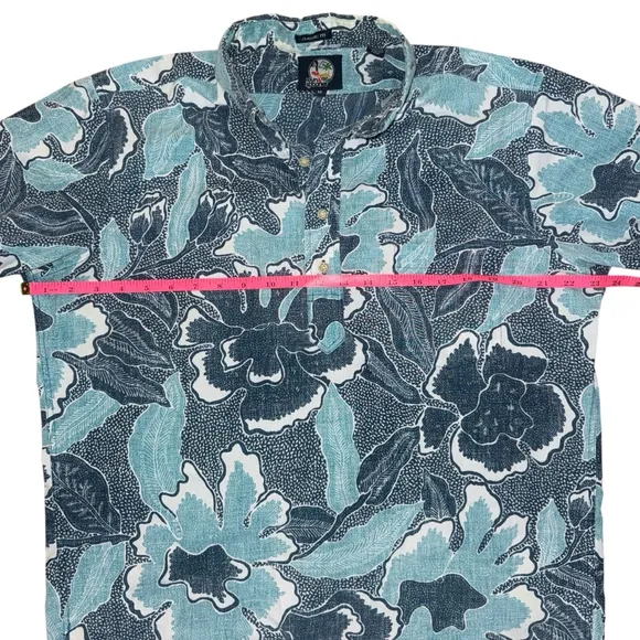 Reyn Spooner Popover 1/4 button down Hawaiian Floral Shirt Size M Blue boat