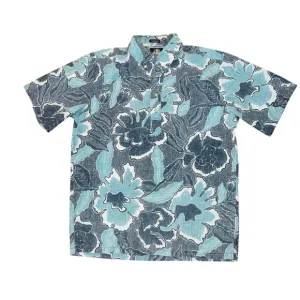 Reyn Spooner Popover 1/4 button down Hawaiian Floral Shirt Size M Blue boat