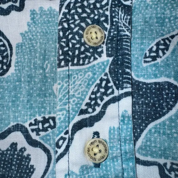 Reyn Spooner Popover 1/4 button down Hawaiian Floral Shirt Size M Blue boat