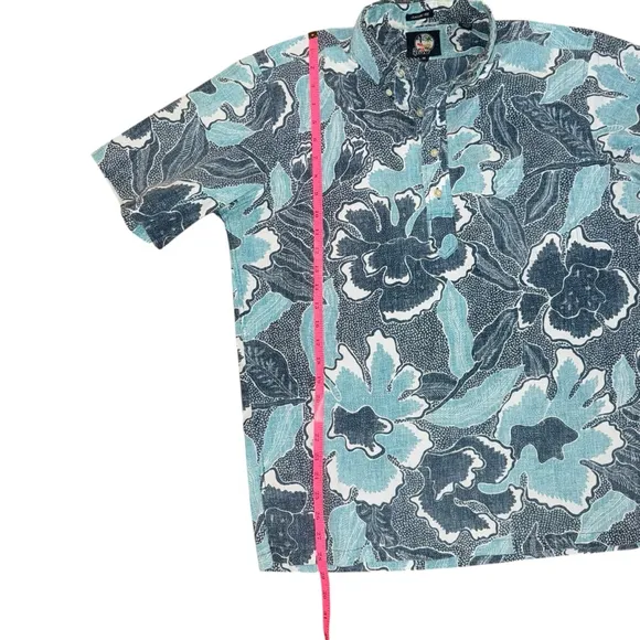 Reyn Spooner Popover 1/4 button down Hawaiian Floral Shirt Size M Blue boat