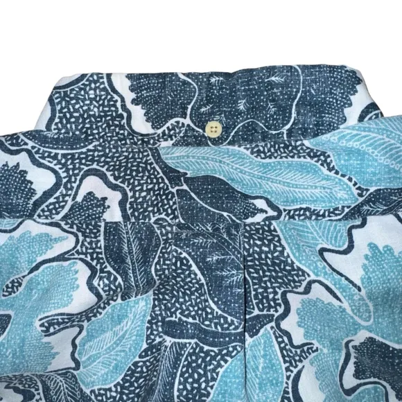 Reyn Spooner Popover 1/4 button down Hawaiian Floral Shirt Size M Blue boat