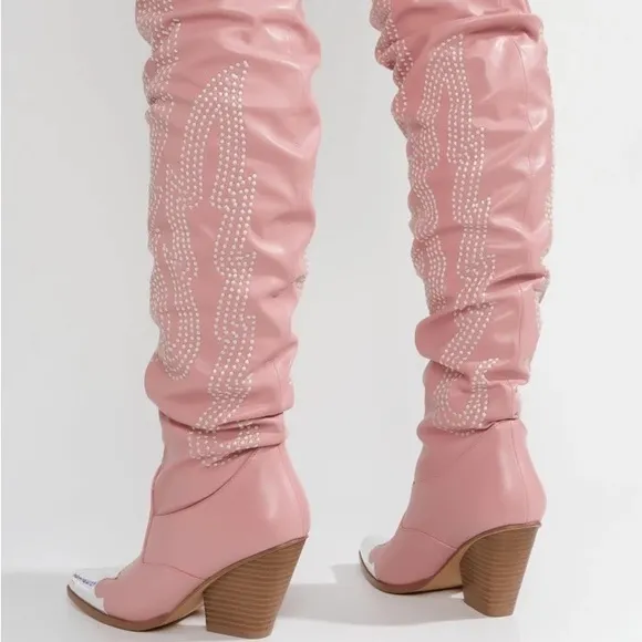 Rhinestone Pink Western Denim Booties