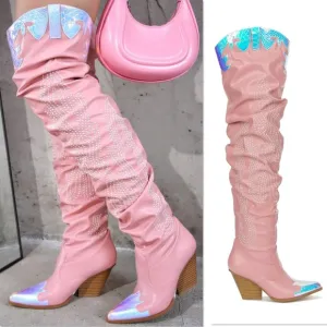 Rhinestone Pink Western Denim Booties