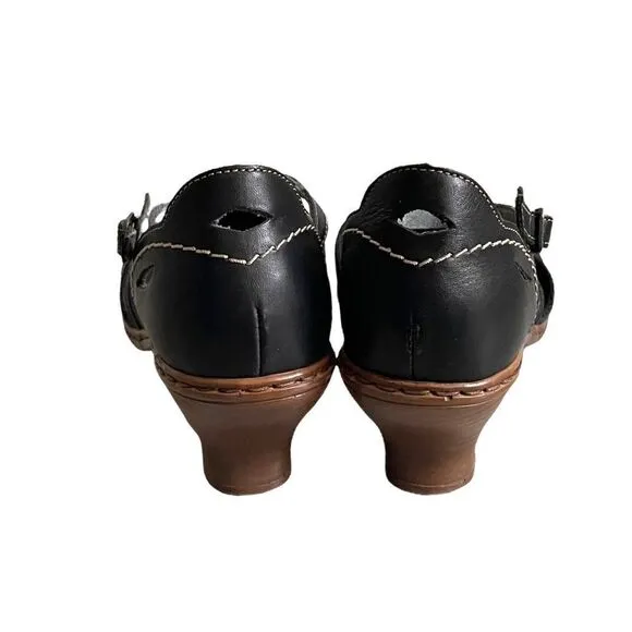 RIEKER Black Leather Mary Jane Style Sandals Shoes With Heel Ankle Strap 38