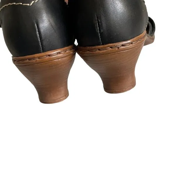 RIEKER Black Leather Mary Jane Style Sandals Shoes With Heel Ankle Strap 38