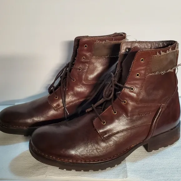 RJ &amp; Colt 27254 Mens Leather Ankle Boots Lace Up Brown Size 12M
